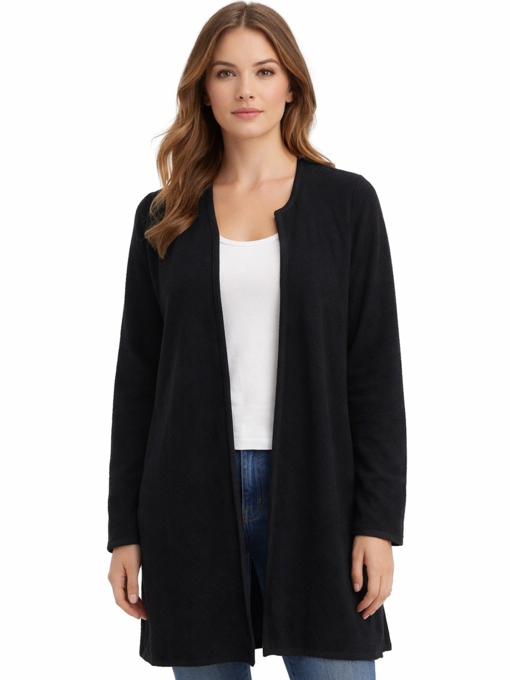 Talbots black open front cardigan knit classic Dark Academia timeless layering